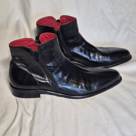 Kenneth Cole Collection Shiny Black Red Italian Leather Mens Dress Shoes 10.5 - Picture 1 of 11
